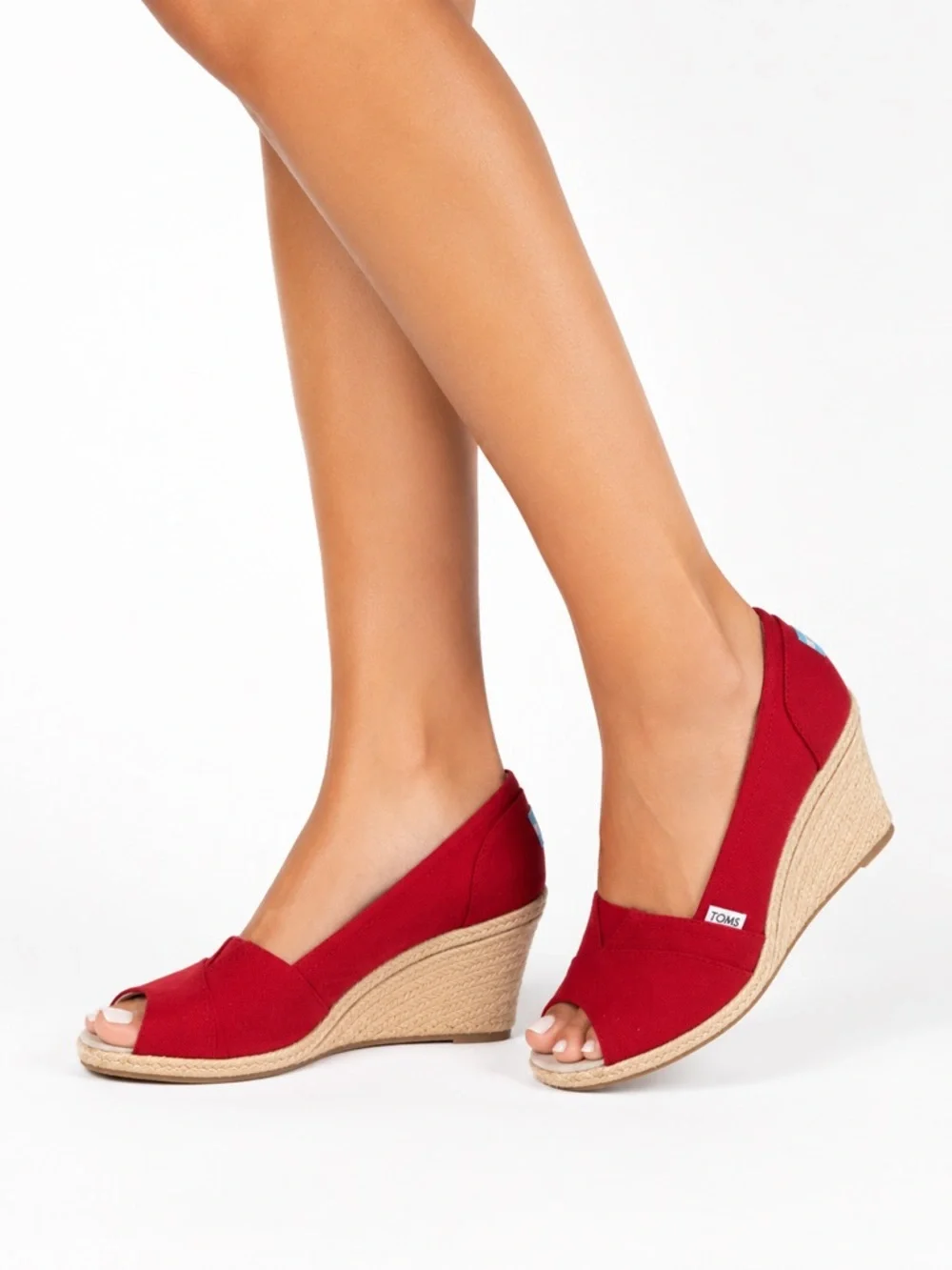 New - TOMS Red Canvas Peep-Toe Espadrilles